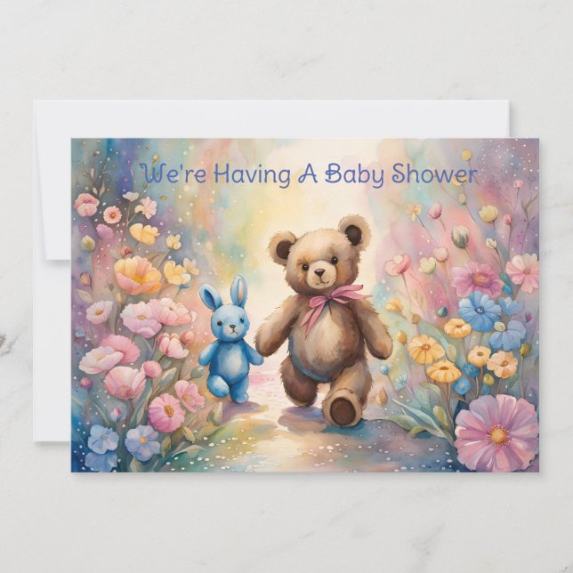 Anuncio Oso de peluche y conejo en Baby Shower Pastel Gard (Anverso)