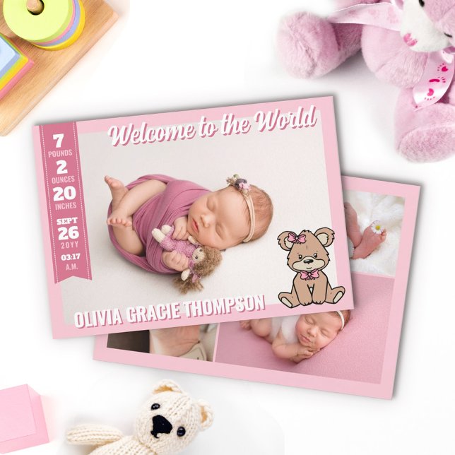 Anuncio Oso rosa bienvenido a la bebé mundial (Subido por el creador)