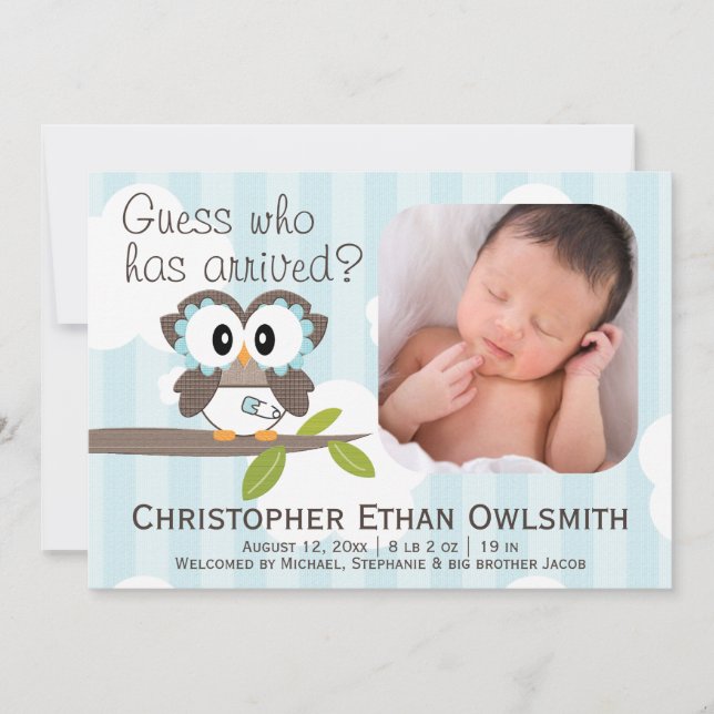 Anuncio Owl Birth Announement Boy (Anverso)