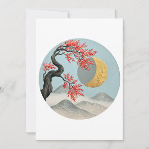 Anuncio Paisaje minimalista japonés de flor de cerezo y lu