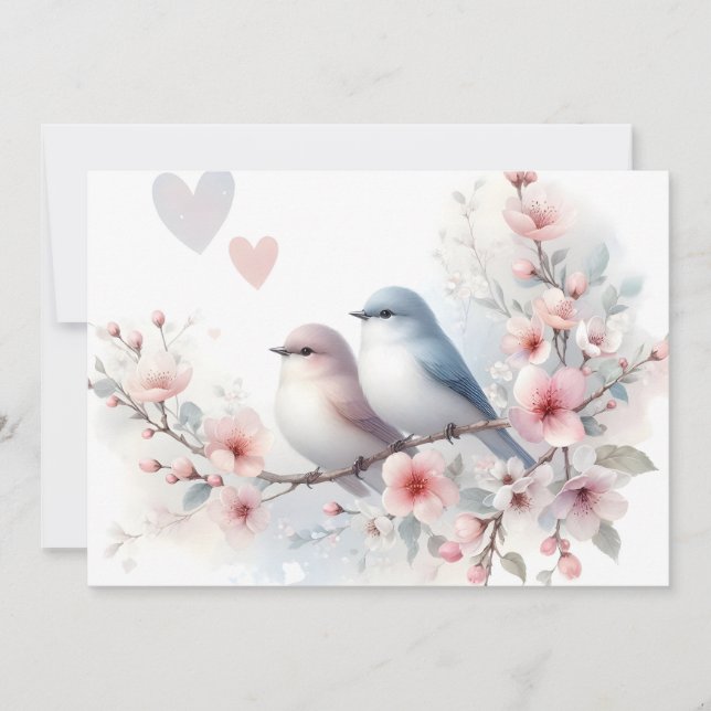Anuncio Pájaros de amor romántico rama de flor de cerezo (Anverso)