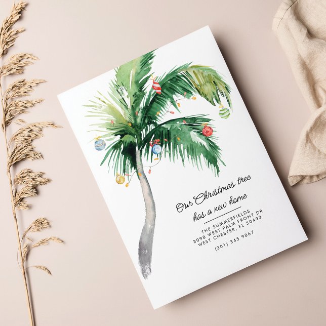 Anuncio Palm Tree hemos trasladado vacaciones de Navidades (Palm Tree Decorated Holiday Moving Announcement Card)