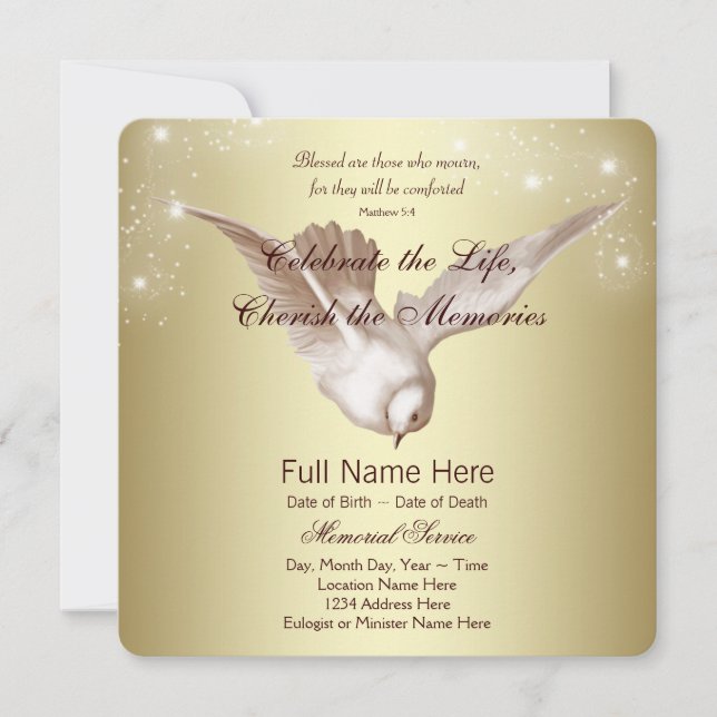 Anuncio Paloma Dorada Elegante En Memoria Querida Memorial (Anverso)