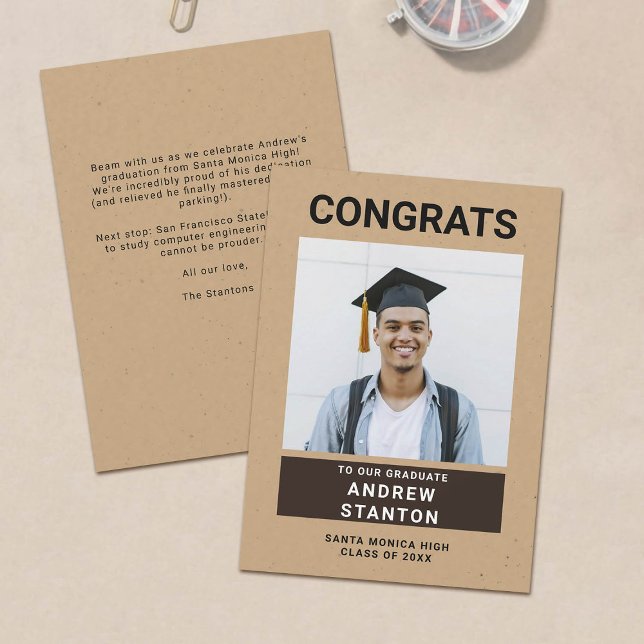 Anuncio Papel artesanal moderno foto de graduación de un n (rustic craft graduation photo announcement template card)