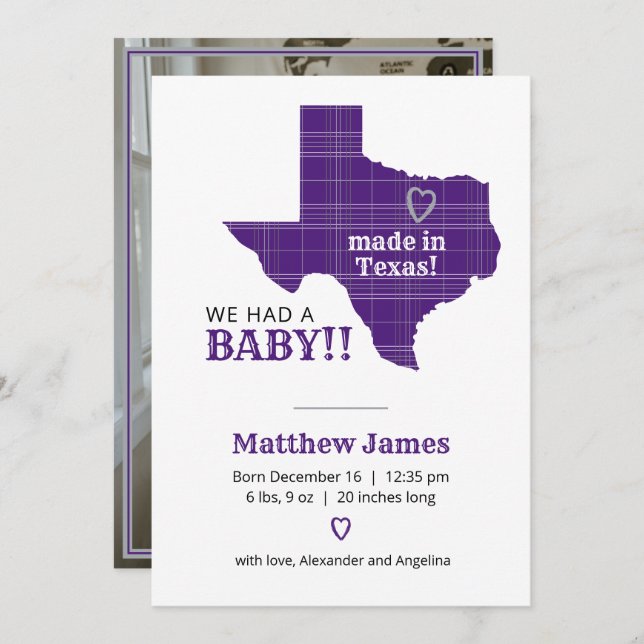 Anuncio Papel morado hecho en foto vertical en Texas (Anverso / Reverso)