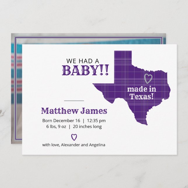 Anuncio Papel morado hecho en Texas, foto horizontal (Anverso / Reverso)