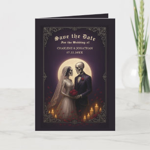 Anuncio Pareja de Esqueleto Gótico Morado Save the Date