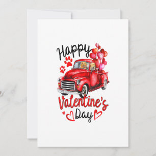 Anuncio Pareja Golden Retriever Red Truck Feliz San Valent