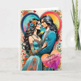 Anuncio Pareja hippie de San Valentín en abrazo