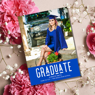 Anuncio Partido de Graduación del Chica de fotografía azul