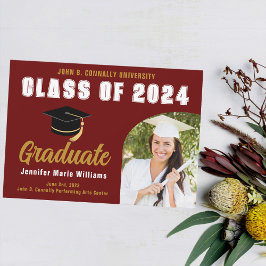 Anuncio Partido de Graduación Maroon Gold Graduate Bold 20