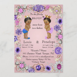 Anuncio parto gemelos invitación, rosa, colorido