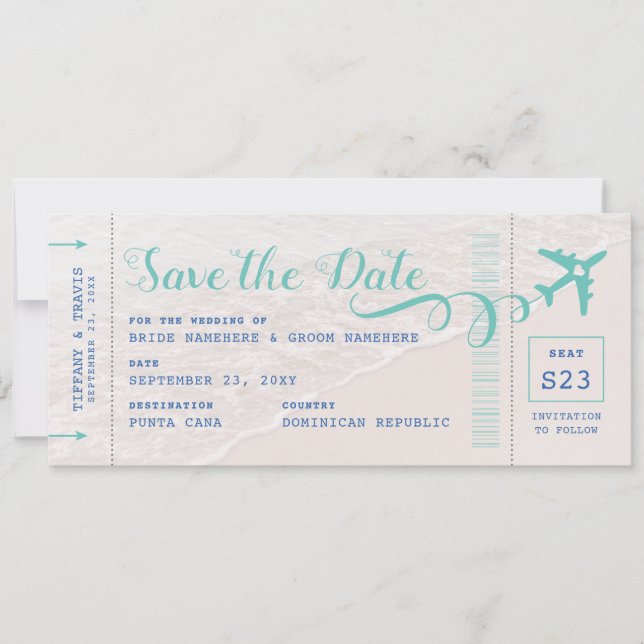 Anuncio Pasada de boleto al Beach Boarding Save the Date (Anverso)