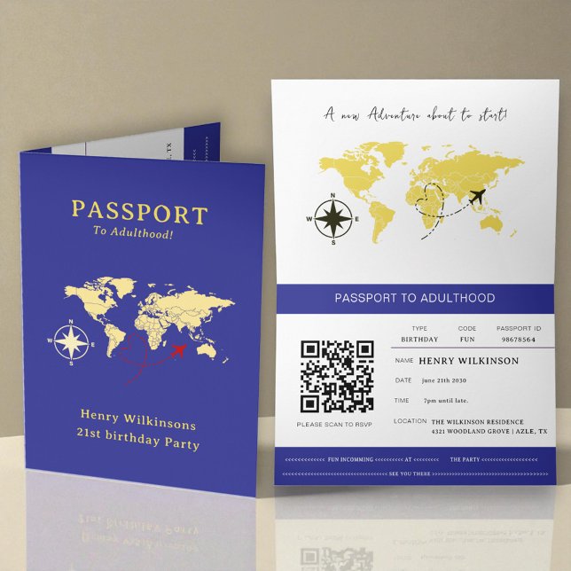Anuncio Pasaporte a la mayoría de edad Cumpleaños 21 azul (Subido por el creador)