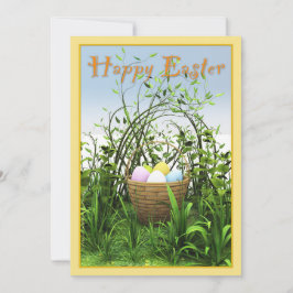 Anuncio Pascua - Una canasta de huevos en la pradera