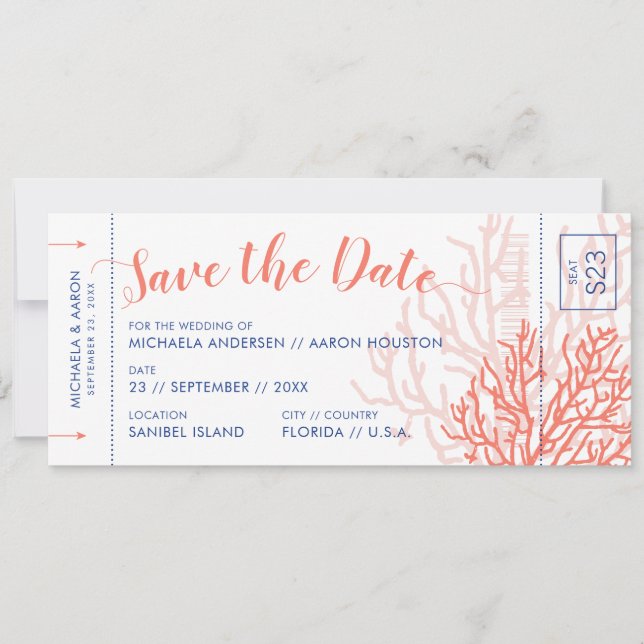 Anuncio Pase de abordaje de boda de playa Guardar fecha Co (Anverso)