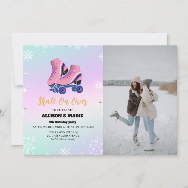 Anuncio Patinaje sobre hielo Invierno Twin Birthday Skate  (Anverso)