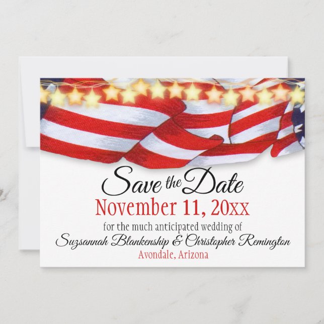 Anuncio Patriotic Custom Wedding Save The Date QR Code (Anverso)