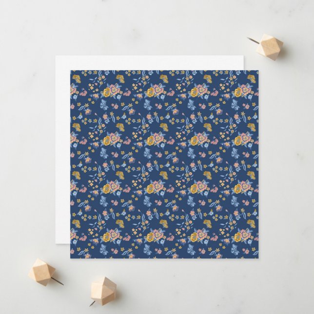 Anuncio Patrón floral de efecto de hilo de fondo azul (Anverso/Reverso In Situ)