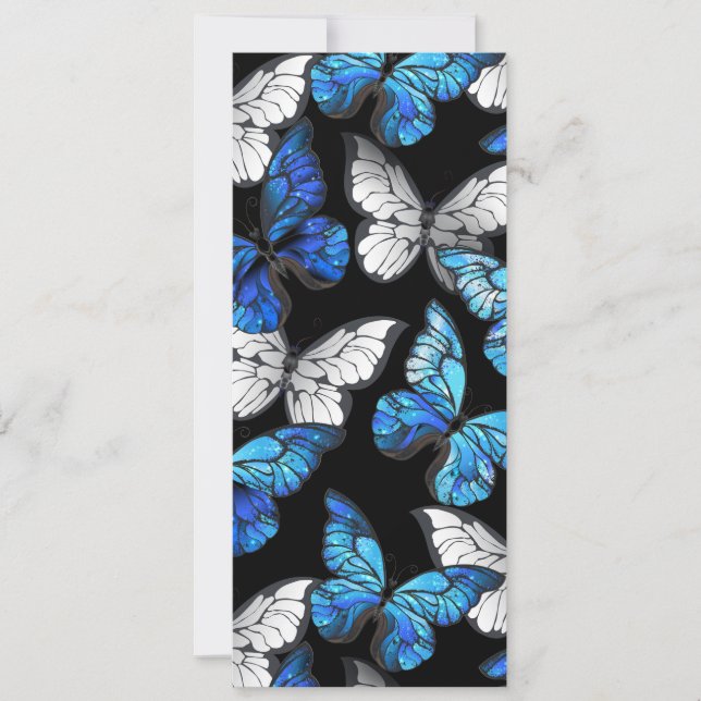 Anuncio Patrón oscuro sin costuras con mariposas azules Mo (Anverso)