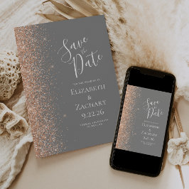 Anuncio Peach Glitter Edge Gray Save the Date