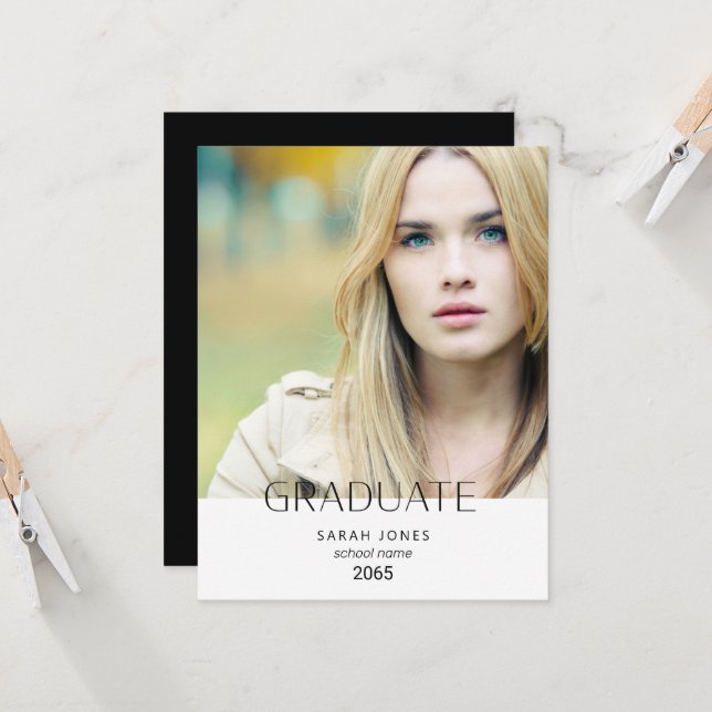 Anuncio pequeño simple de graduación con foto de e (Anverso/Reverso In Situ)