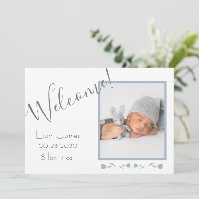 Anuncio Personalizado Blue Photo Baby Boy Bienvenida Nacim (Anverso de pie)