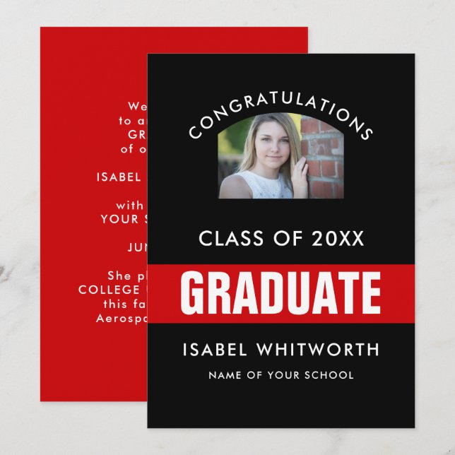 Anuncio Personalizado de fotografías de graduación en negr (Anverso / Reverso)