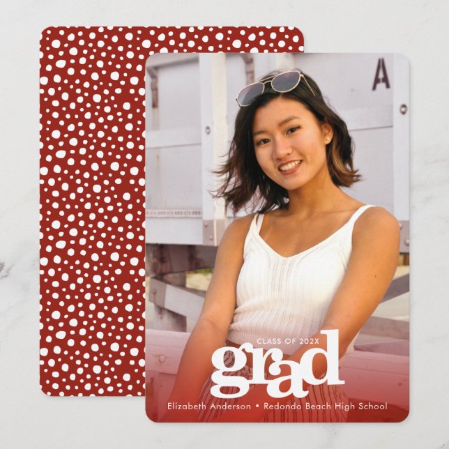 Anuncio Personalizado de graduación rojo foto audaz simple (Anverso / Reverso)