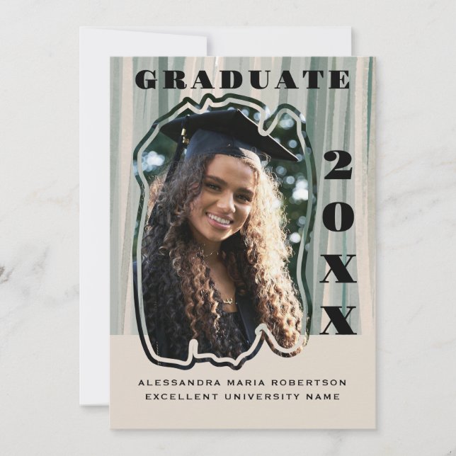 Anuncio Personalizado Foto graduación beige sage rayado ve (Anverso)