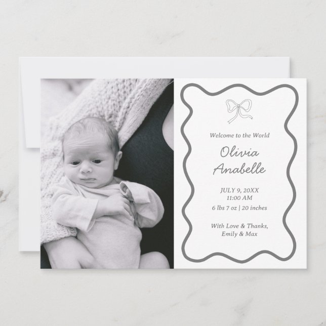 Anuncio Personalizado Gris Oscuro Bow Wavy Boho Collage Na (Anverso)