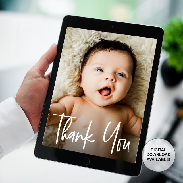 Anuncio Personalizado moderno para el manejo de documentos (Digital download baby photo thank you card.)
