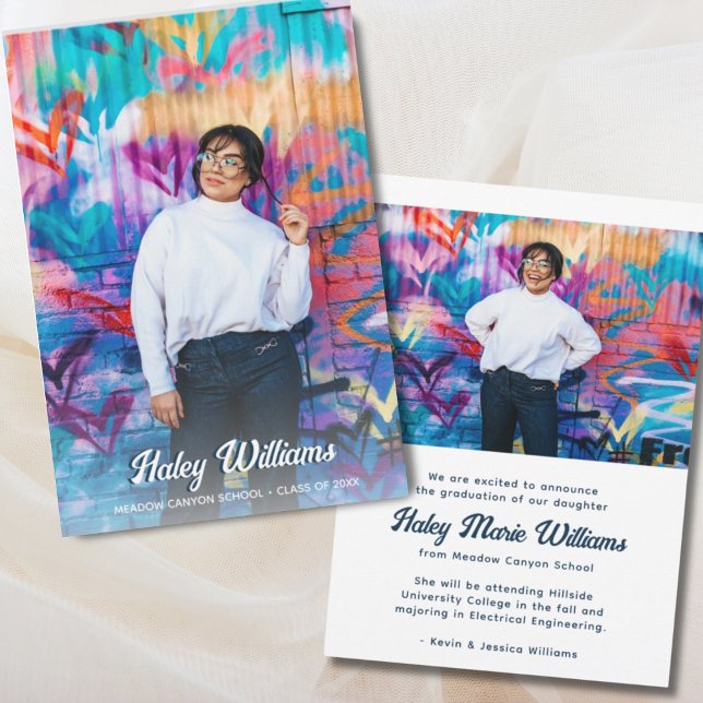 Anuncio Personalizado Retro De Moda Dos Graduación De Foto (Graduation Announcement)