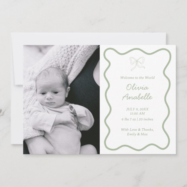 Anuncio Personalizado Sage Green Bow Wavy Boho Collage Bab (Anverso)