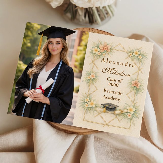 Anuncio Photo Elegant Gold Geometric Floral Graduation (Subido por el creador)