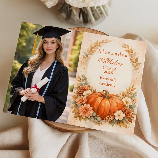 Anuncio Photo Rustic Pumpkin Floral Fall Graduation (Subido por el creador)
