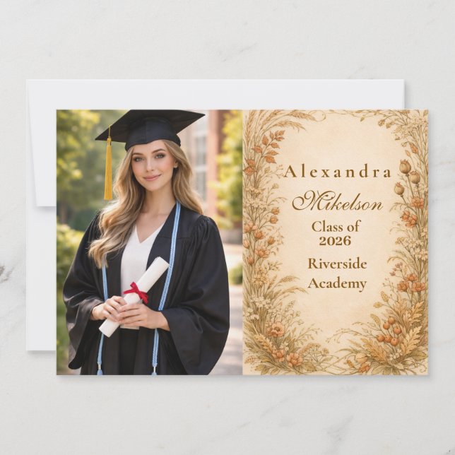 Anuncio Photo Vintage Wildflower Graduation Party (Anverso)