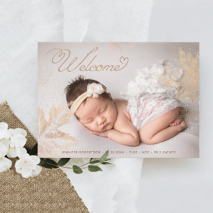 Anuncio Photo Welcome Baby Gold Leaves Botanical Birth