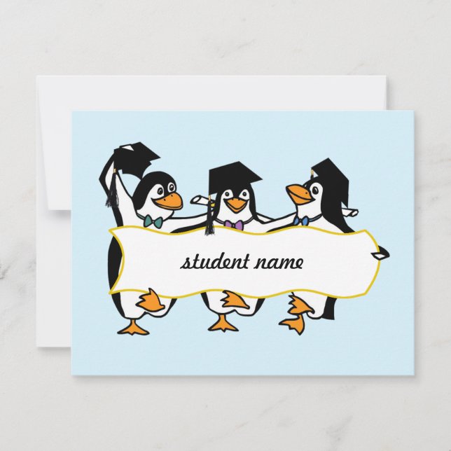 Anuncio Pingüinos graduados con pancarta (Anverso)