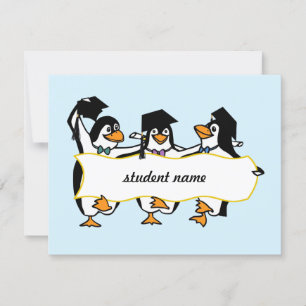 Anuncio Pingüinos graduados con pancarta