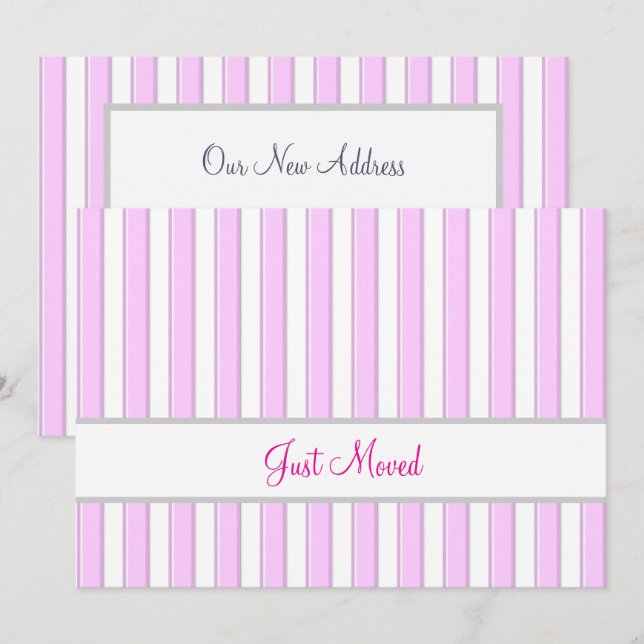 Anuncio Pink and White Stripes Editable New Address (Anverso / Reverso)