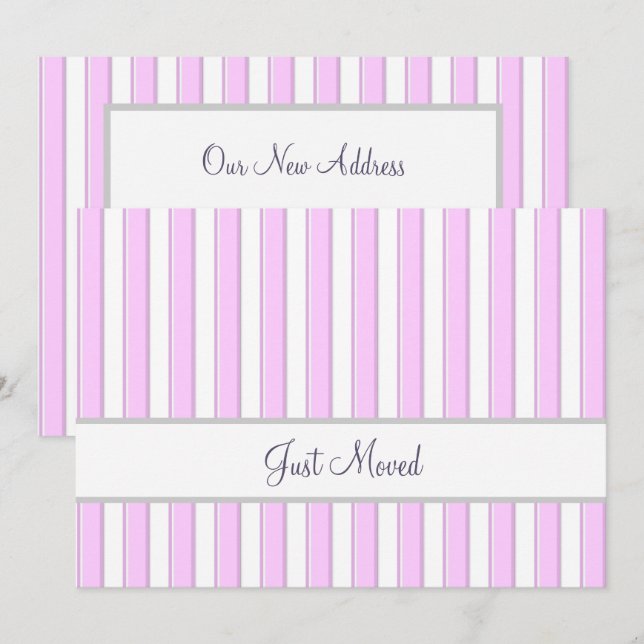Anuncio Pink and White Stripes Editable Script New Address (Anverso / Reverso)