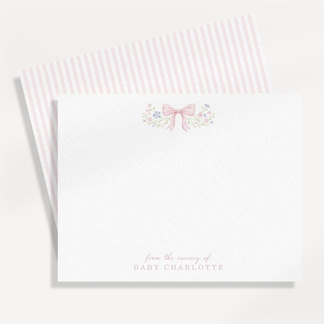 Anuncio Pink Bow Floral Nursery Note Card (Subido por el creador)