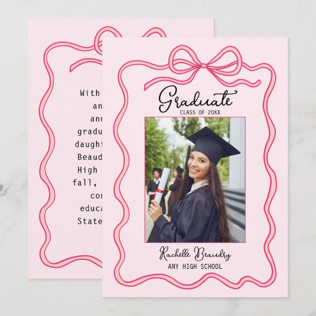 Anuncio Pink Coquette Bow Frame Graduate Photo Graduation  (Anverso / Reverso)