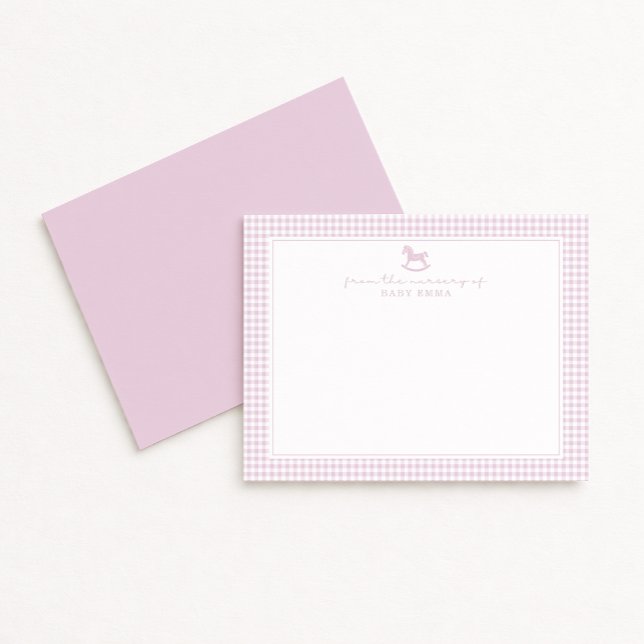 Anuncio Pink Gingham  Girl  Nursery Note Card (Subido por el creador)