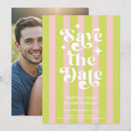 Anuncio Pink Green Retro Typography Wedding Save The Date