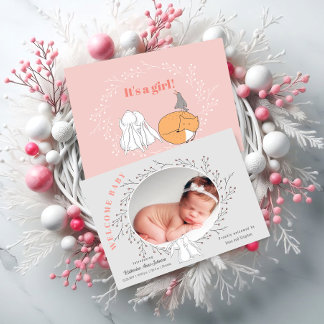 Anuncio Pink Grey Floral Woodland Animales Bebé Niña Nacim