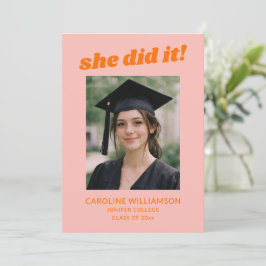Anuncio Pink Orange Retro She Did It Photo Graduation