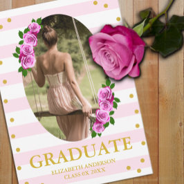 Anuncio Pink Roses Striped Graduation Brunch