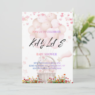 Anuncio Pink Teddy Bear and Balloons Baby Shower Invite